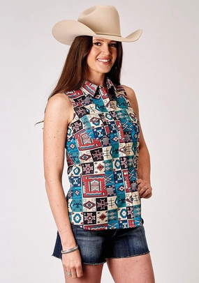 Roper Womens 1909 Vintage Patchwork Multi-Color 100% Cotton S/L Shirt Street Style