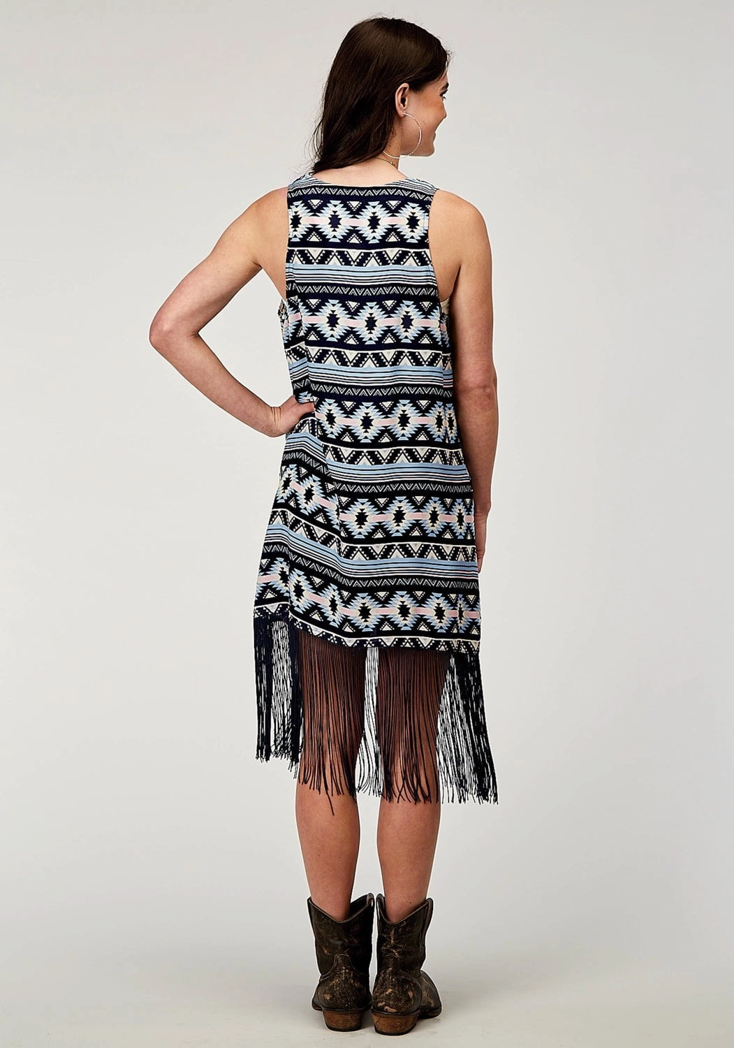 Adjustable Hood Roper Womens 1991 Aztec Blue 100% Rayon S/L Cardigan Sweater