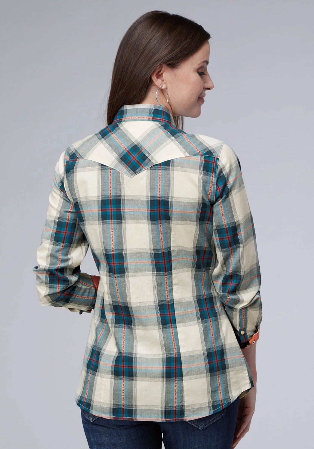 Roper Womens 2006 Tile Plaid Multi-Color 100% Cotton L/S Shirt Interview Ready Rugged Style