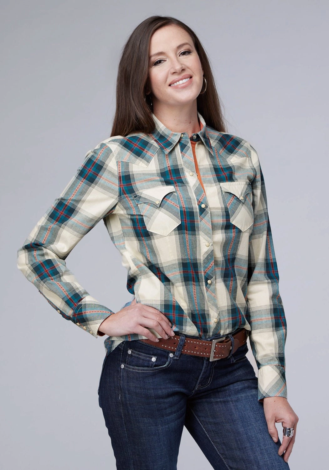 Bold Pattern Roper Womens 2006 Tile Plaid Multi-Color 100% Cotton L/S Shirt