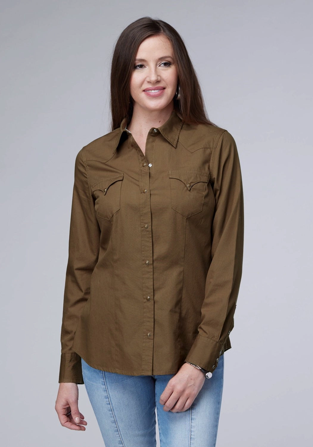 Roper Womens 2044 Solid Poplin Cocoa 100% Cotton L/S Shirt High-Quality Craftsmanship