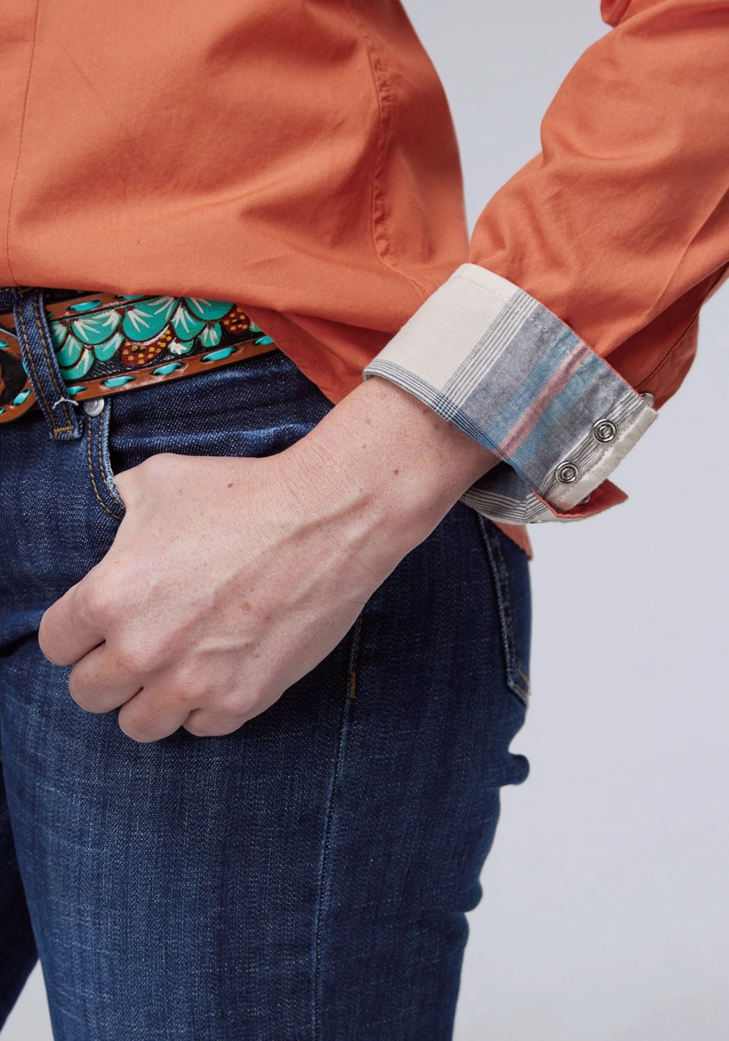 Neutral Tone Roper Womens 2044 Solid Poplin Tangerine 100% Cotton L/S Shirt