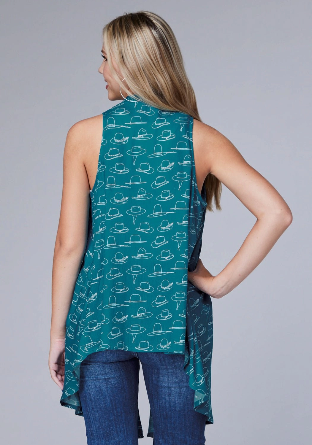 Perfect Comfort Roper Womens 2077 Many Hats Turquoise 100% Rayon Cardigan Sweater