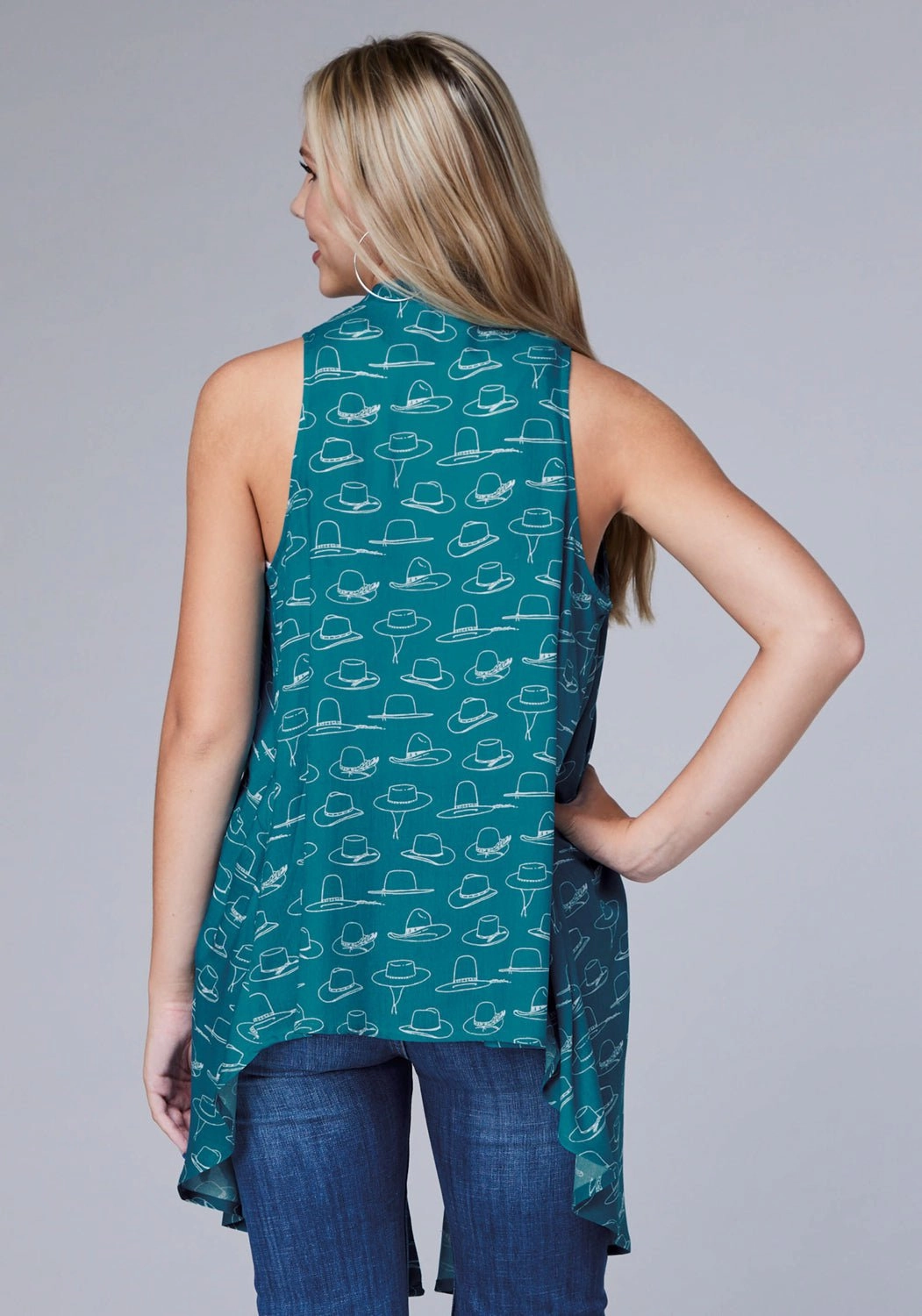 Roper Womens 2077 Many Hats Turquoise 100% Rayon Cardigan Sweater MagneticClosureSystem