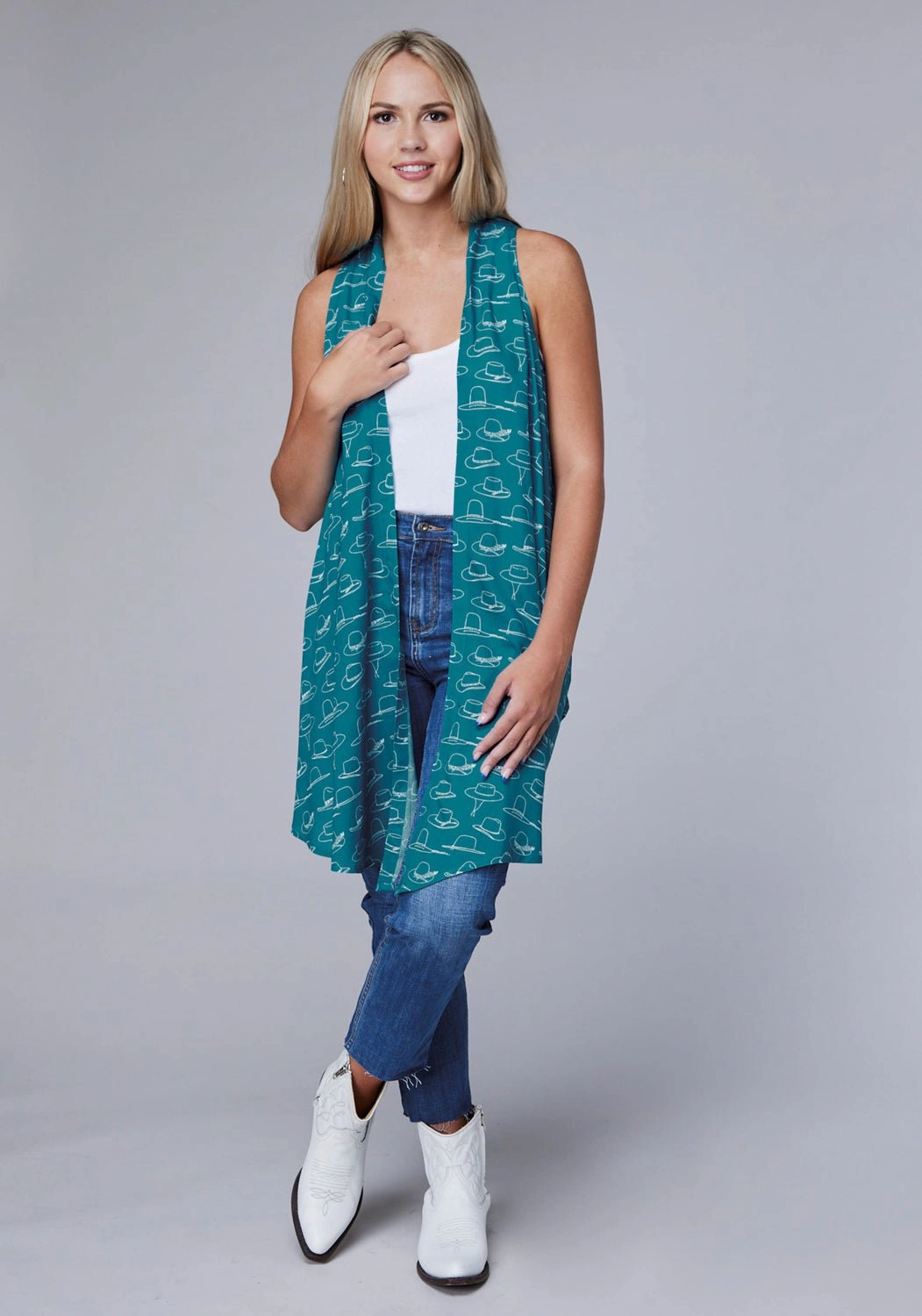 Elastic Binding Roper Womens 2077 Many Hats Turquoise 100% Rayon Cardigan Sweater