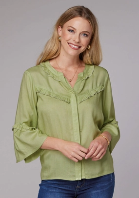 Roper Womens 2083 Feminine Challis Lime Green 100% Rayon L/S Blouse Current Style
