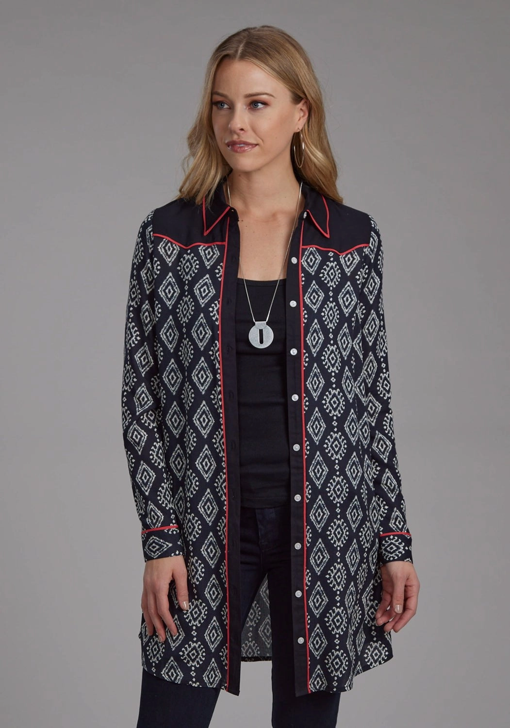 On-The-Go Thermal Insulation Roper Womens 2133 Ikat Black/Cream 100% Rayon L/S Dress