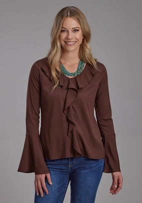Unstructured Shoulder Roper Womens 2191 Peasant Brown 100% Polyester L/S Blouse