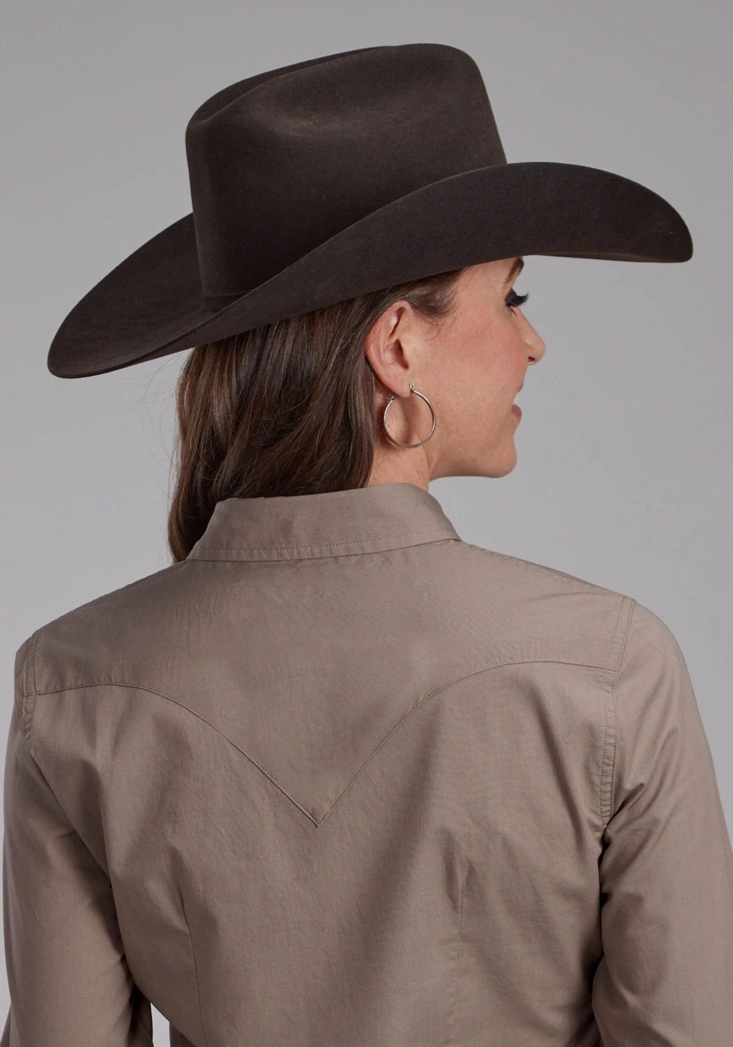 Subtle pattern Roper Womens 2221 Solid Poplin Stone 100% Cotton L/S Shirt