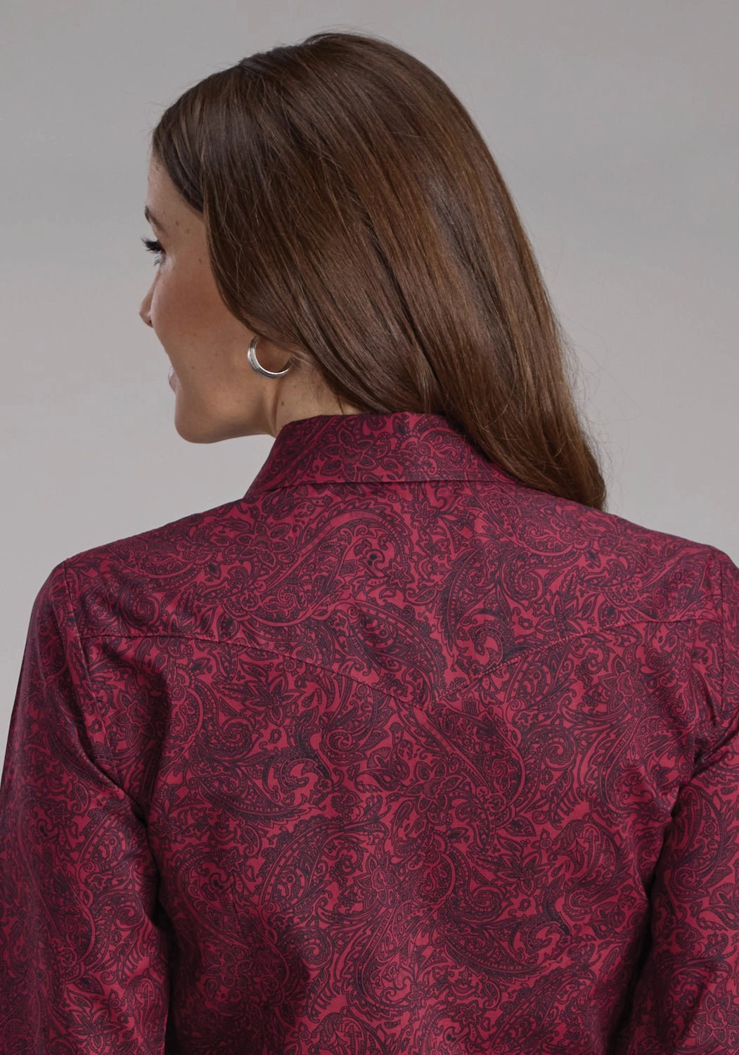 Abstract art Eco-Friendly Choice Roper Womens 2241 Paisley Burgundy 100% Cotton Btn L/S Shirt
