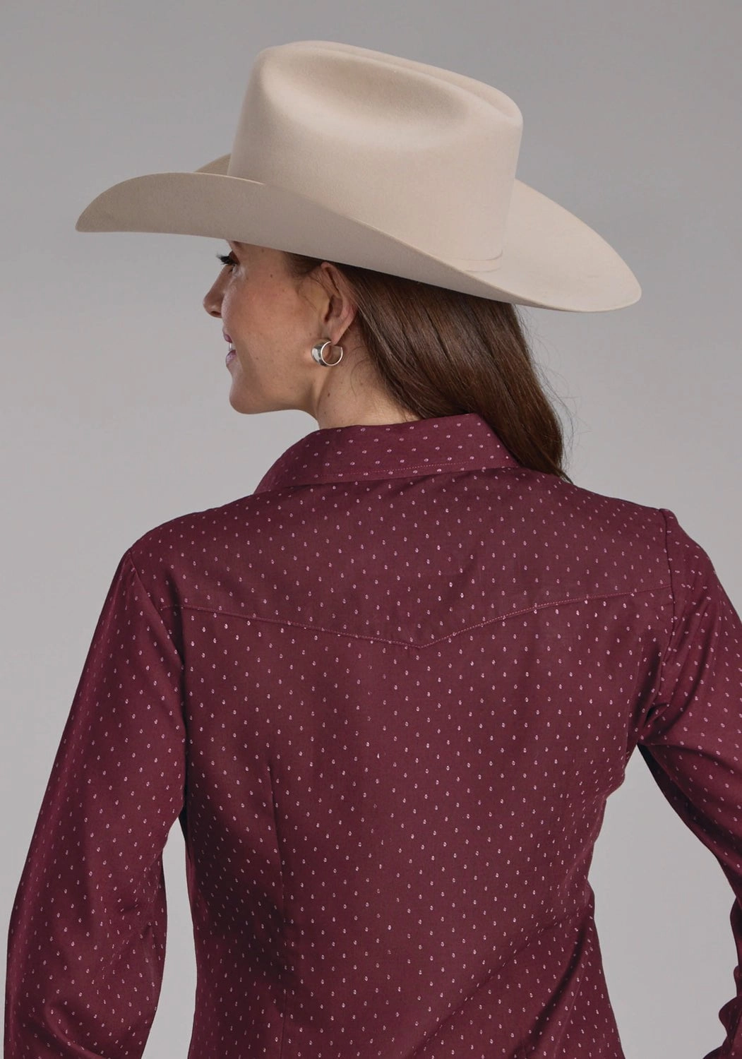 Roper Womens 2287 Dot Print Wine Cotton Blend L/S Shirt Organic Cotton Everyday Wear