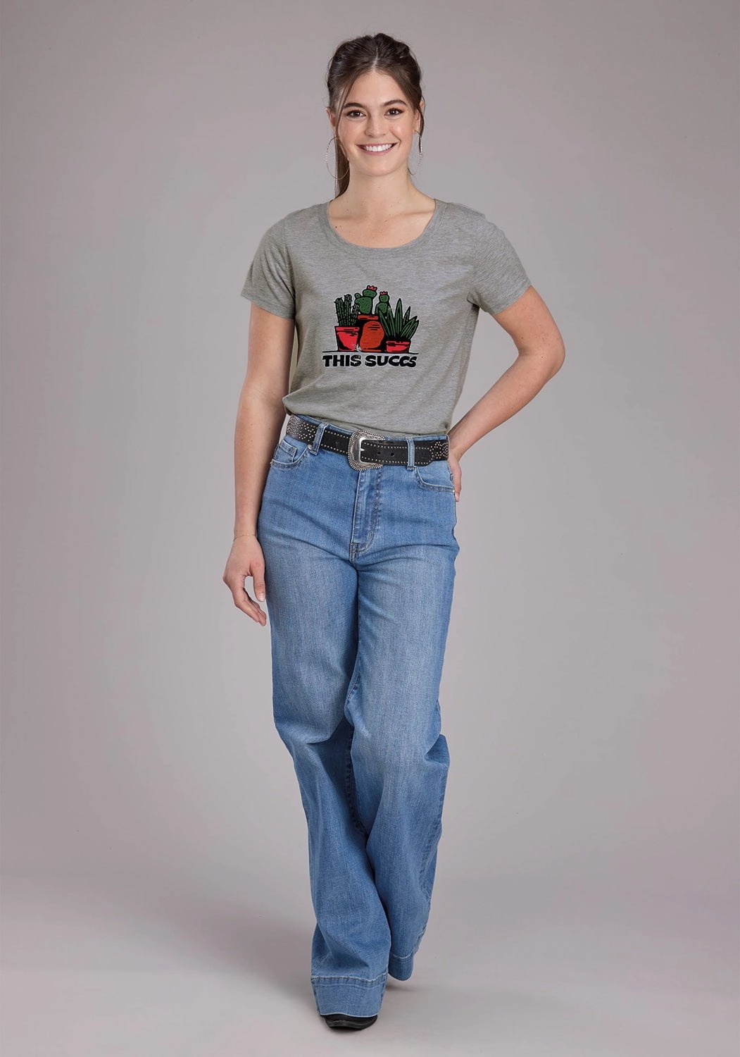 Roper Womens 2448 This Succs Grey Cotton Blend S/S T-Shirt Ventilated Back