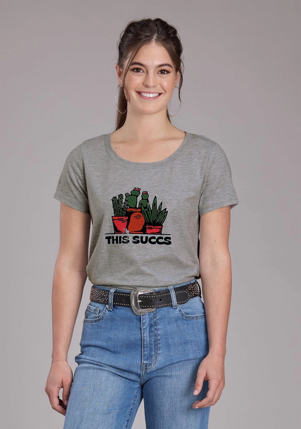 Roper Womens 2448 This Succs Grey Cotton Blend S/S T-Shirt Eco friendly materials