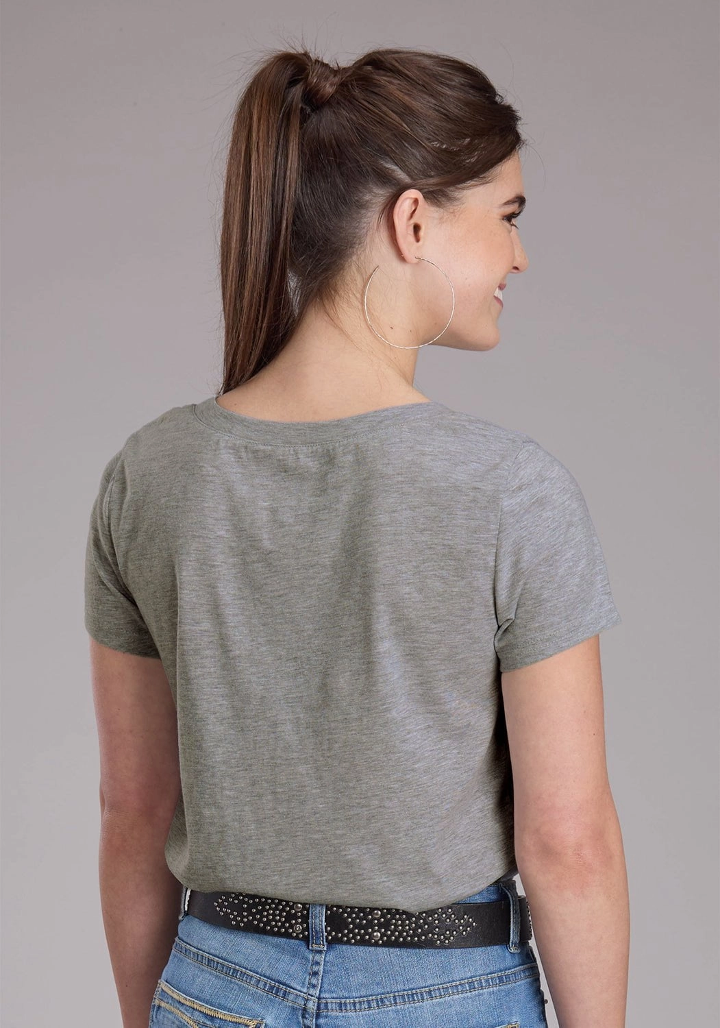 Roper Womens 2448 This Succs Grey Cotton Blend S/S T-Shirt Soft Collar Design Tagless Labeling