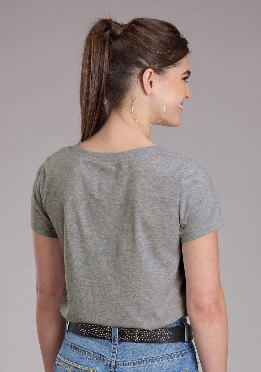 Roper Womens 2448 This Succs Grey Cotton Blend S/S T-Shirt stain resistant coating
