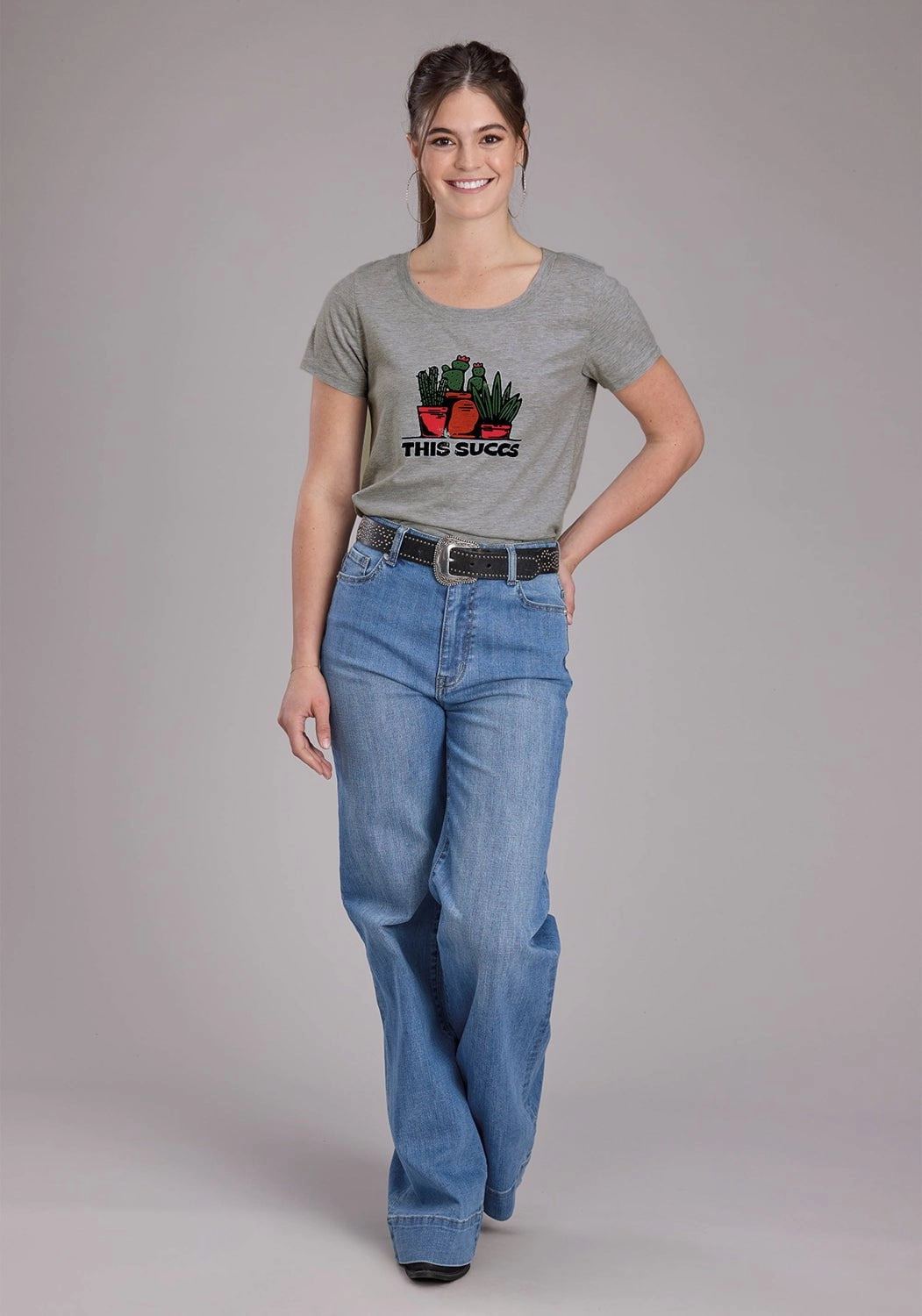 Minimalist fashion Roper Womens 2448 This Succs Grey Cotton Blend S/S T-Shirt