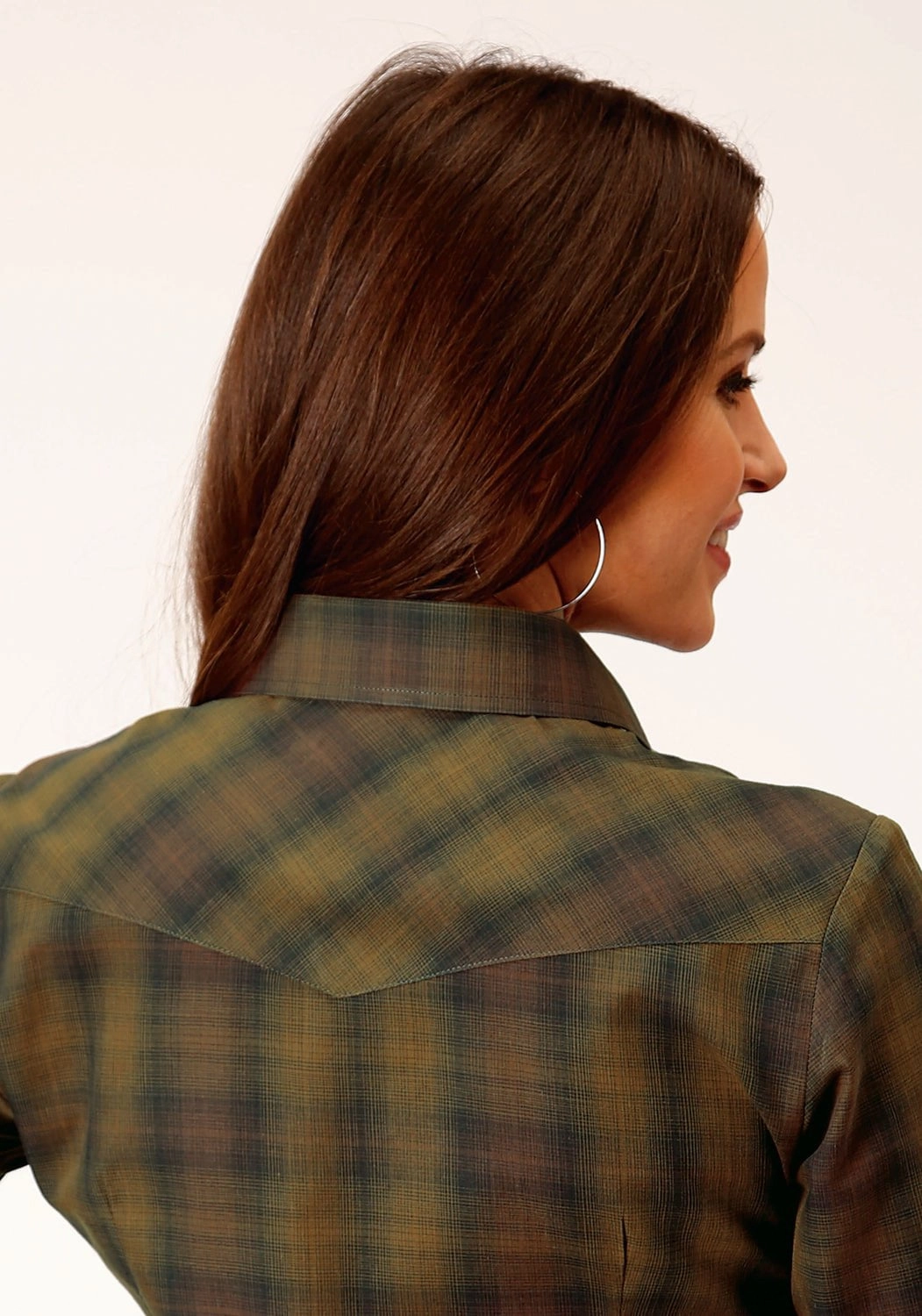 Roper Womens 55/45 Plaid Black/Gold Cotton Blend L/S Shirt Date night Evening Elegance