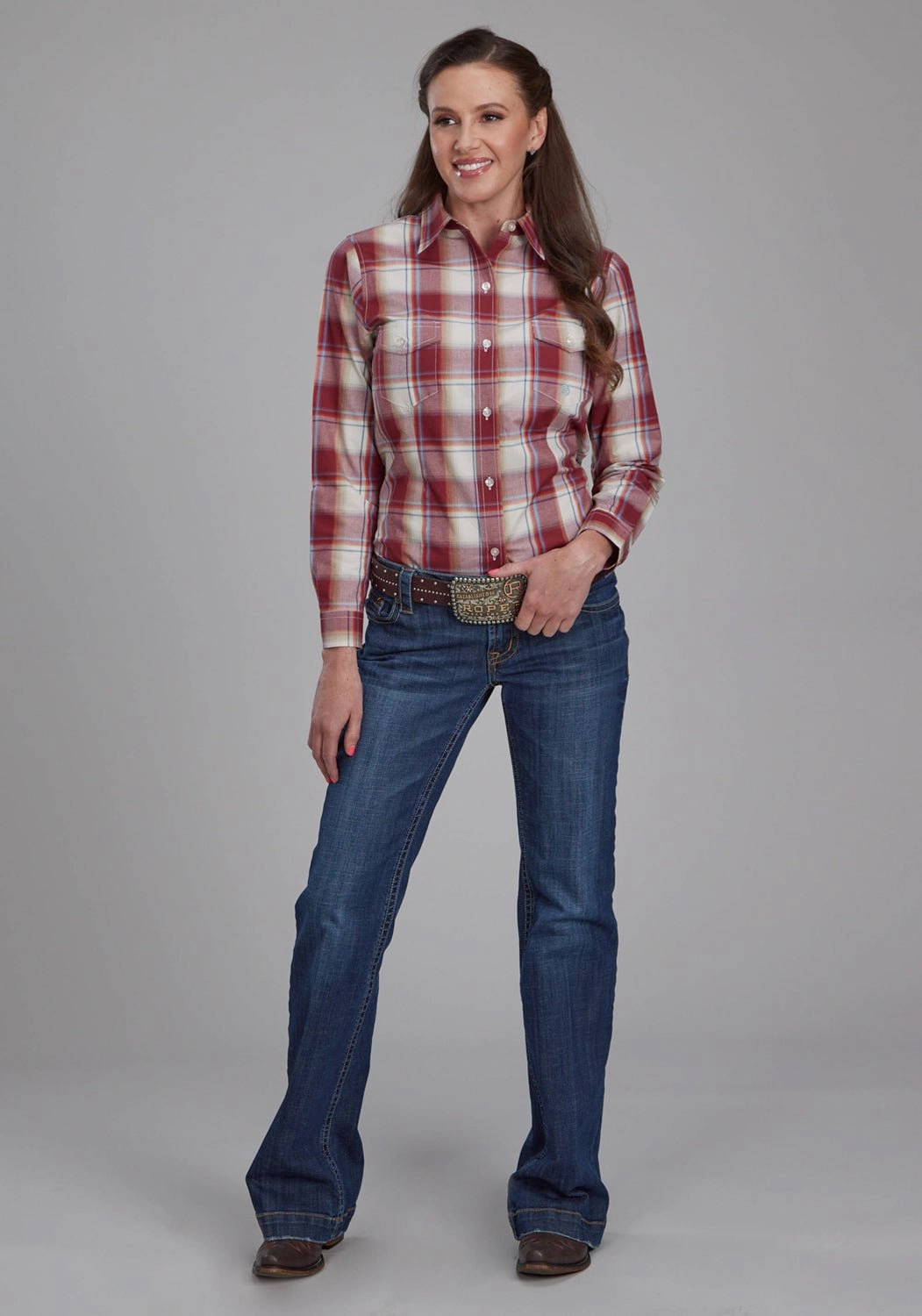 Roper Womens 57 Chevy Plaid Red 100% Cotton Btn L/S Shirt Contemporary Style Minimalist fashion