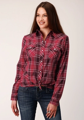 Roper Womens 820 Bright Plaid Red Cotton Blend L/S Shirt Relaxed Silhouette