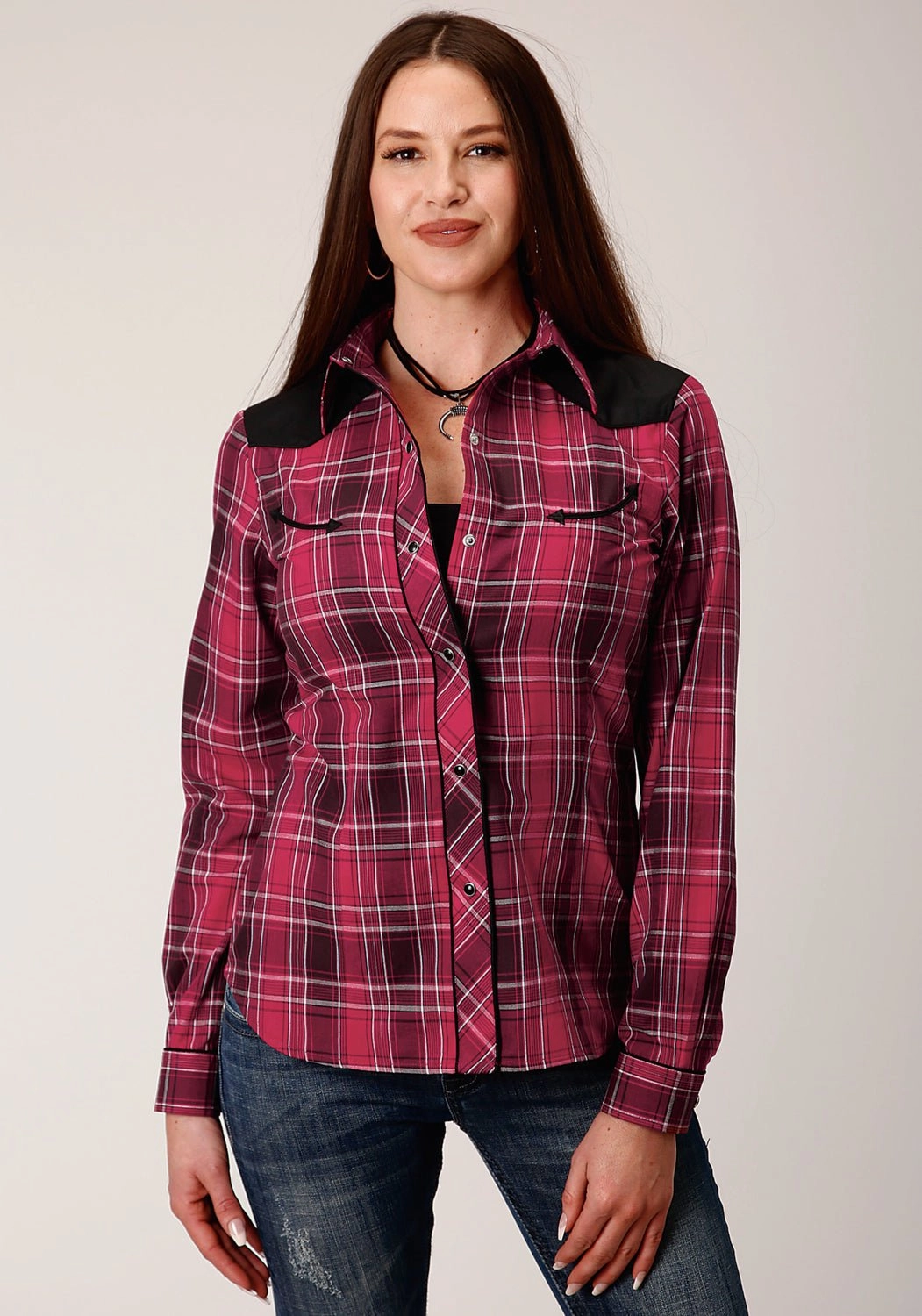 Modern Appeal Roper Womens 820 Bright Plaid Red Cotton Blend Retro L/S Shirt
