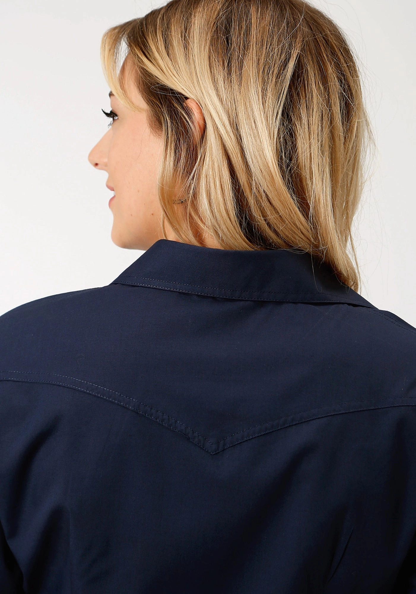 Reinforced Hems Laser Cut Edge Detail Roper Womens 9837 Broadcloth Navy Cotton Blend L/S Shirt