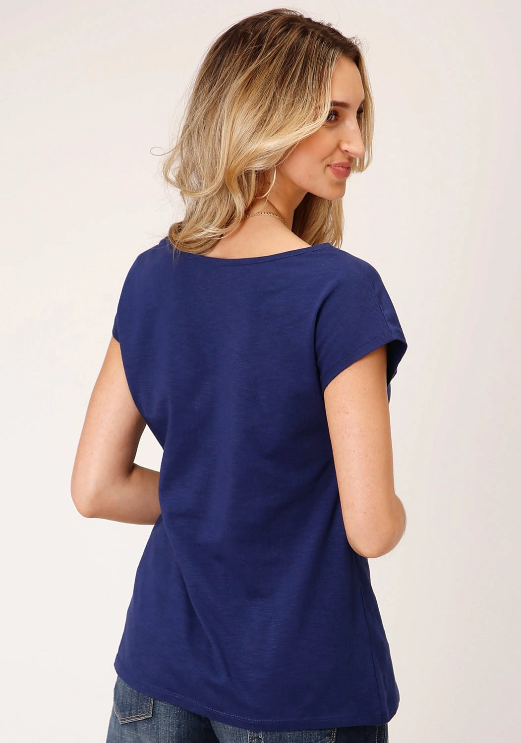 Customizable Option Roper Womens Aztec Pocket Blue 100% Cotton S/S T-Shirt