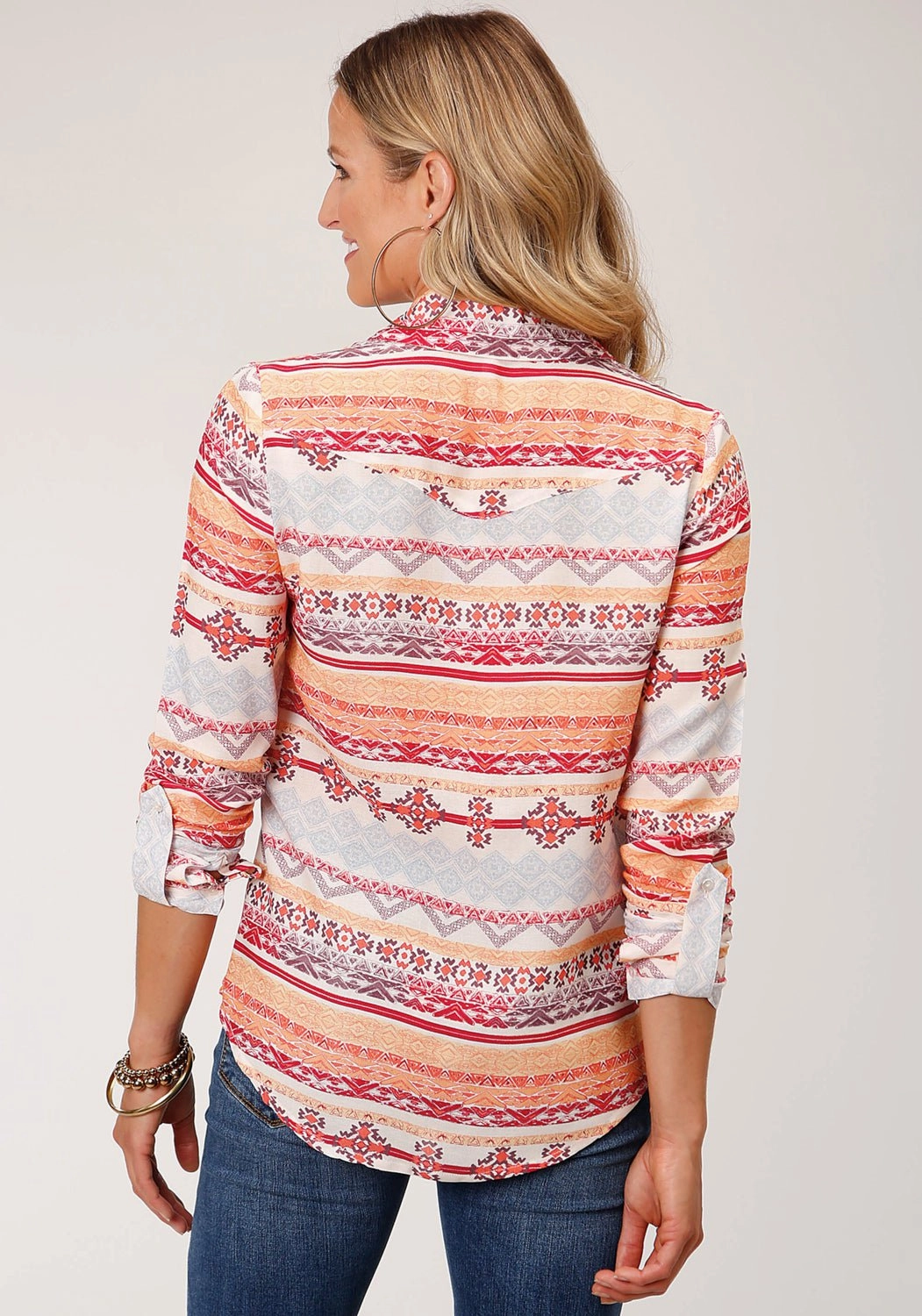 Roper Womens Aztec Texture Multi-Color 100% Rayon L/S Shirt Professional Look Smooth zipper closure