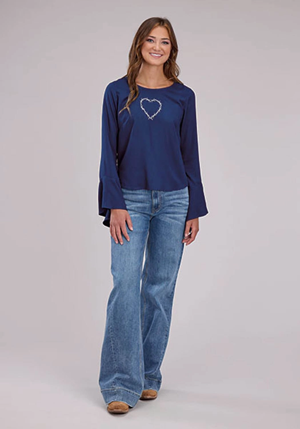 Multipurpose Utility Roper Womens Barbwire Heart Blue 100% Rayon L/S Tunic