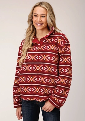 Essential City Look Roper Womens Berry Polyester Aztec Fleece Jacket