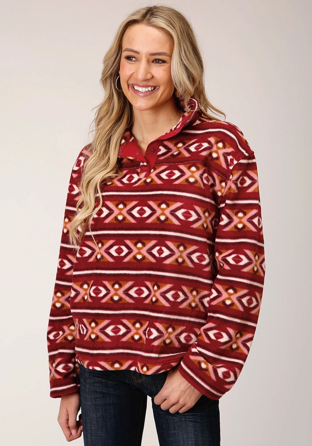 Roper Womens Berry Polyester Aztec Fleece Jacket Flexible Shoulder Design