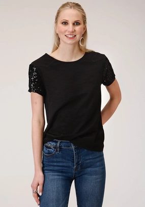 Weekend Outfit Roper Womens Black 100% Cotton Western Swing S/S T-Shirt