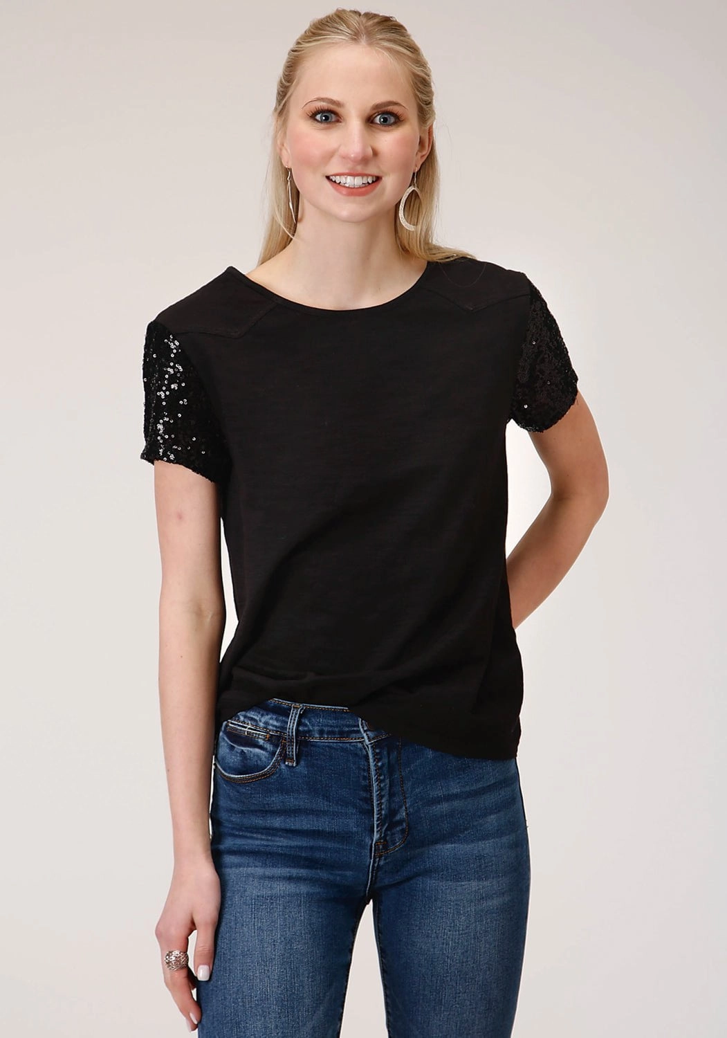 Layered Hemline Roper Womens Black 100% Cotton Western Swing S/S T-Shirt