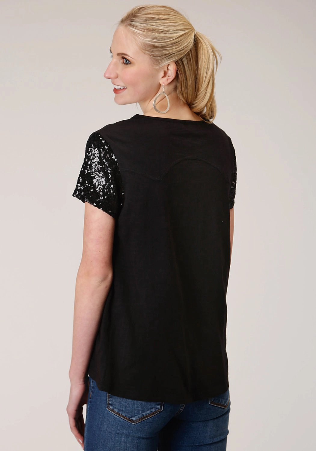 Roper Womens Black 100% Cotton Western Swing S/S T-Shirt shopping spree Weekend Outing