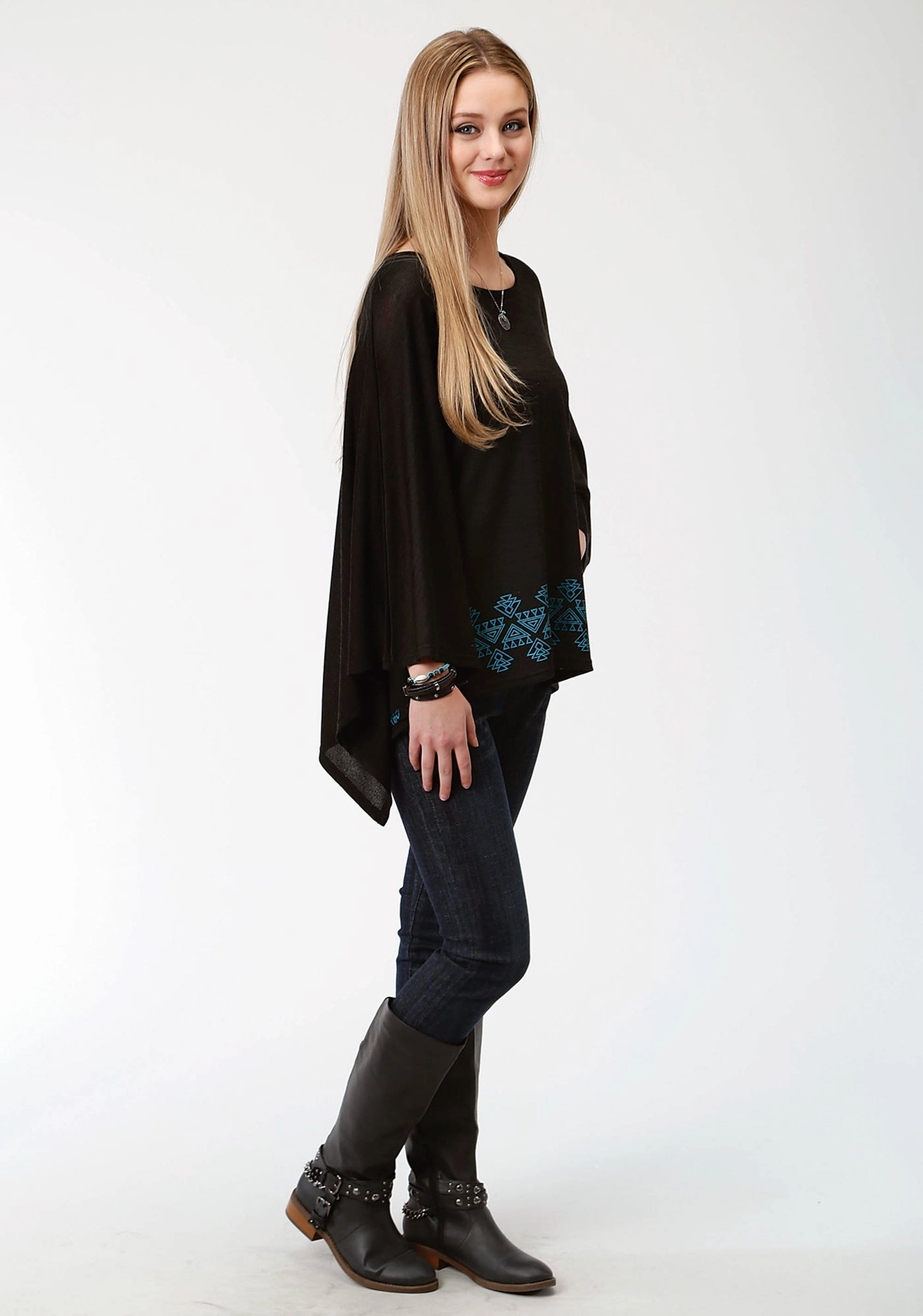 Roper Womens Black/Blue Polyester Hankerchief Sweater Street Style