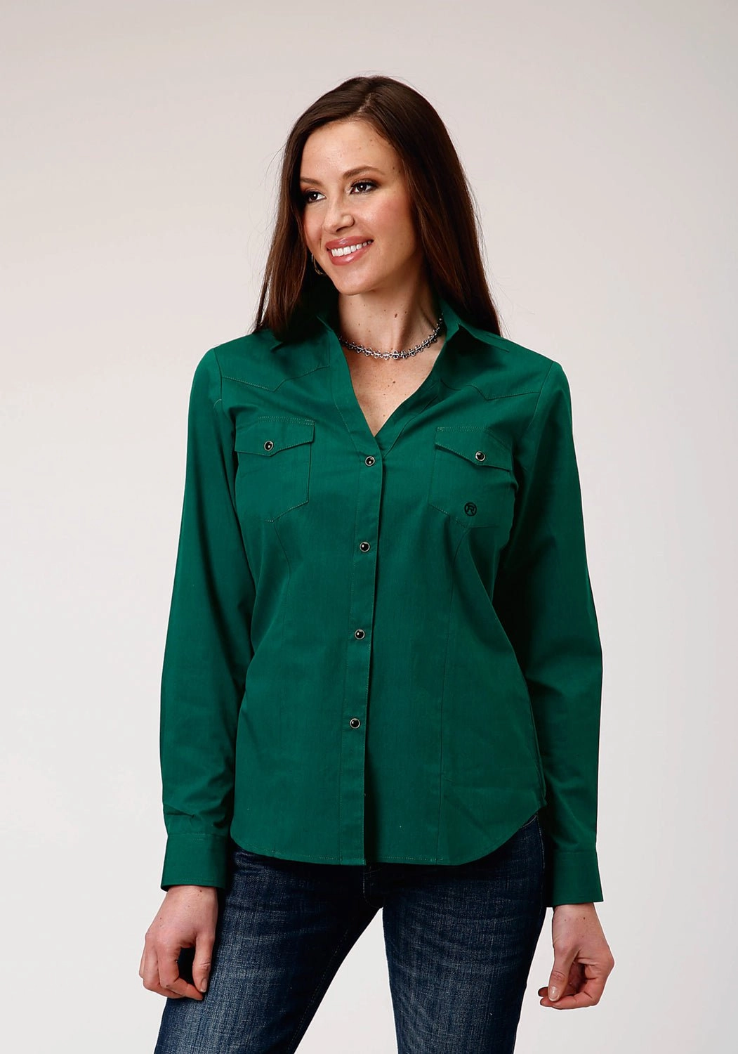 Roper Womens Black Fill Solid Green 100% Cotton L/S Shirt Sustainable Manufacturing Process Vibrant Colors