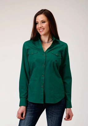 Roper Womens Black Fill Solid Green 100% Cotton L/S Shirt Sustainable Manufacturing Process Vibrant Colors