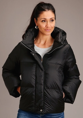 Roper Womens Black Nylon Hooded Down Puffer Coat Bonded Seam Technology Insulated Layer
