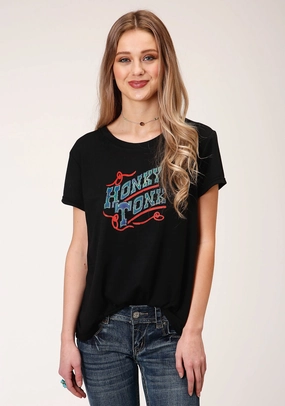 Sophisticated Style Roper Womens Black Poly/Rayon Honky Tonk S/S T-Shirt