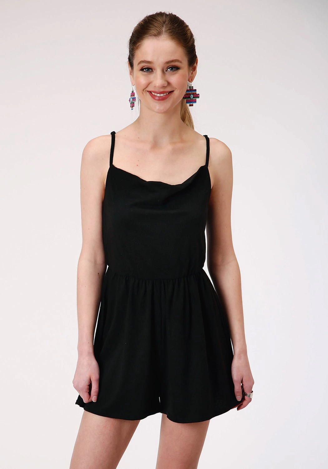 Roper Womens Black Poly/Rayon Strappy Romper S/L Jumper Weekend Vibes