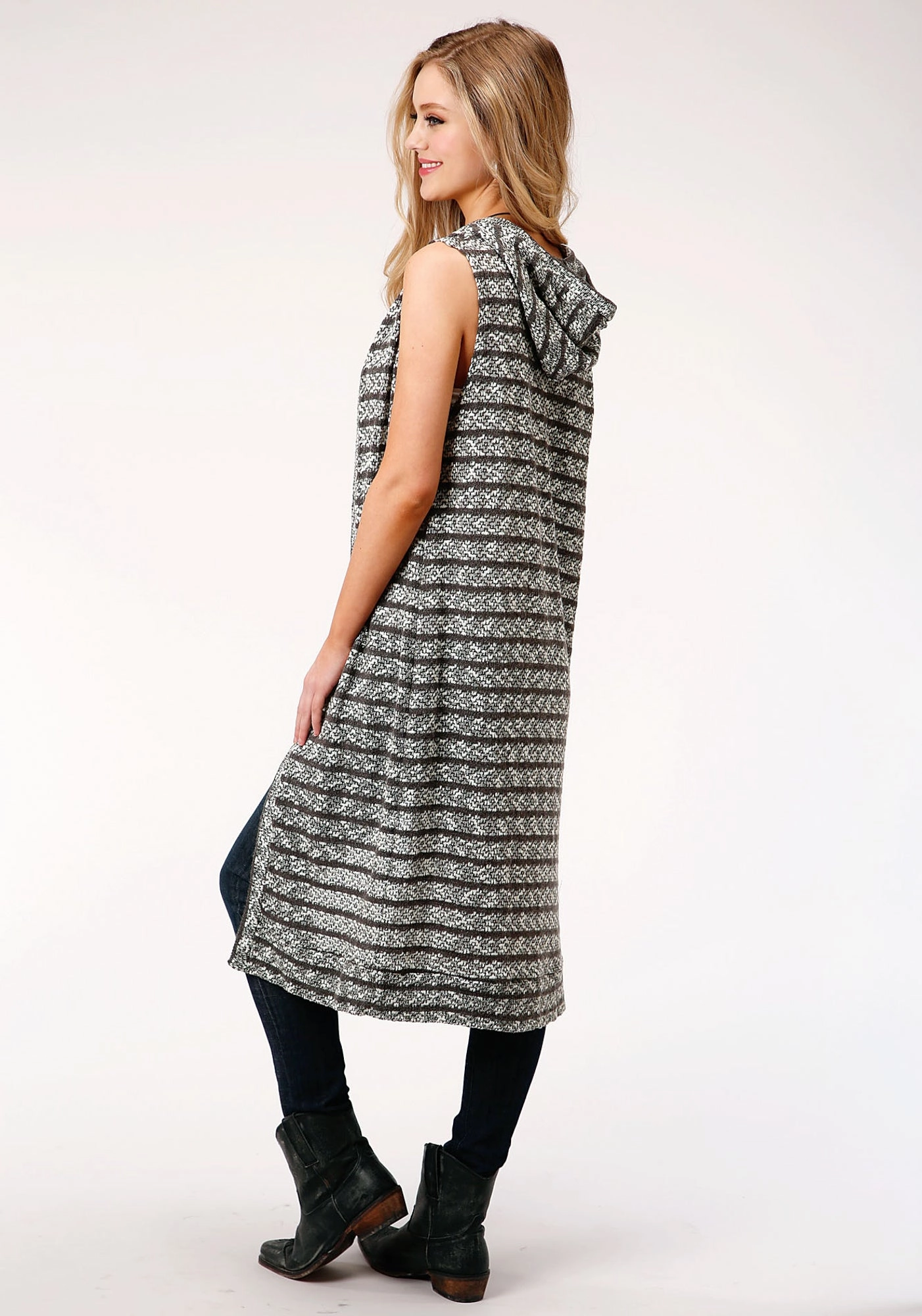 Roper Womens Black/White Cotton Blend Hooded S/L Cardigan Effortless Warmth