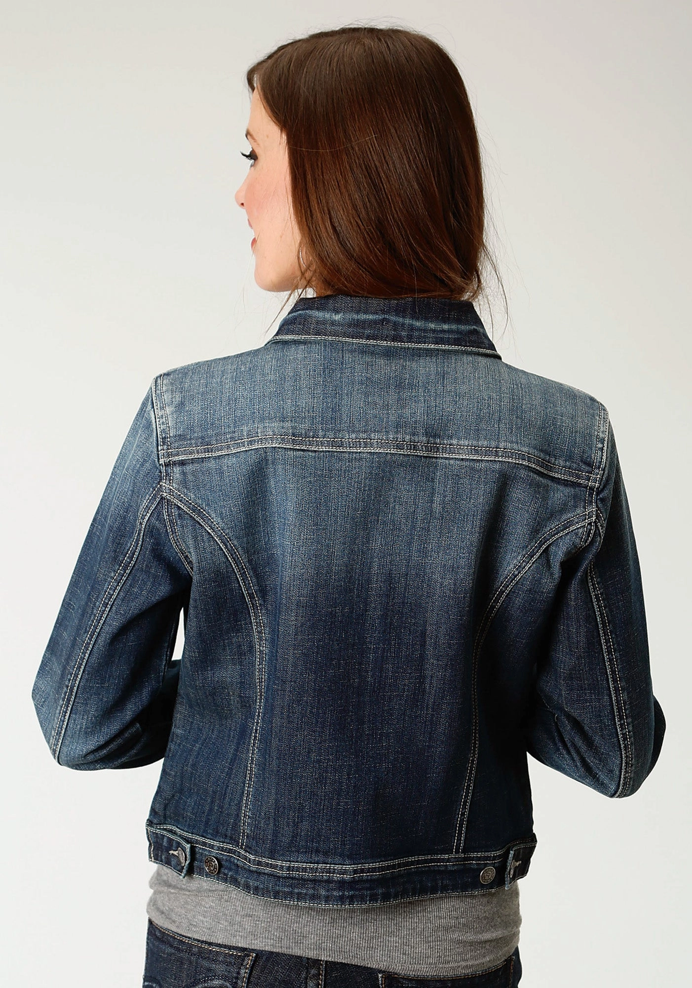 Roper Womens Blue Cotton Blend Sanded Denim Jacket AbrasionResistantSurface