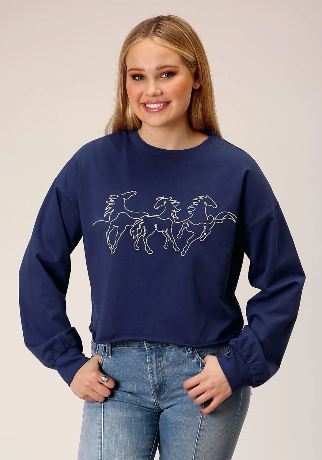 Travel Ready Warm Essentials Roper Womens Broncos Blue 100% Cotton Sweatshirt