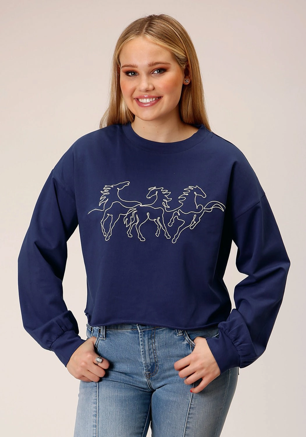 Classic Knit Roper Womens Broncos Blue 100% Cotton Sweatshirt