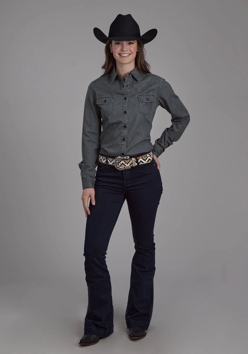 Easy Care Material Roper Womens Classic Western Black 100% Cotton L/S Blouse