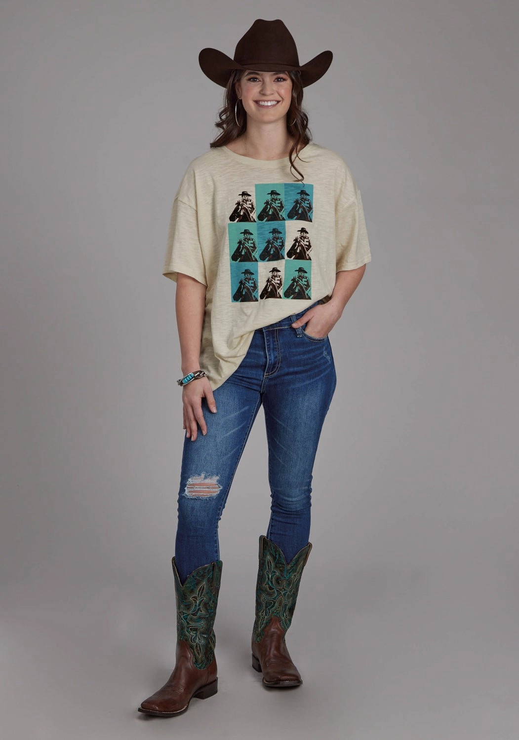 Backpacking Trip Roper Womens Cowboy Panels Cream 100% Cotton S/S T-Shirt