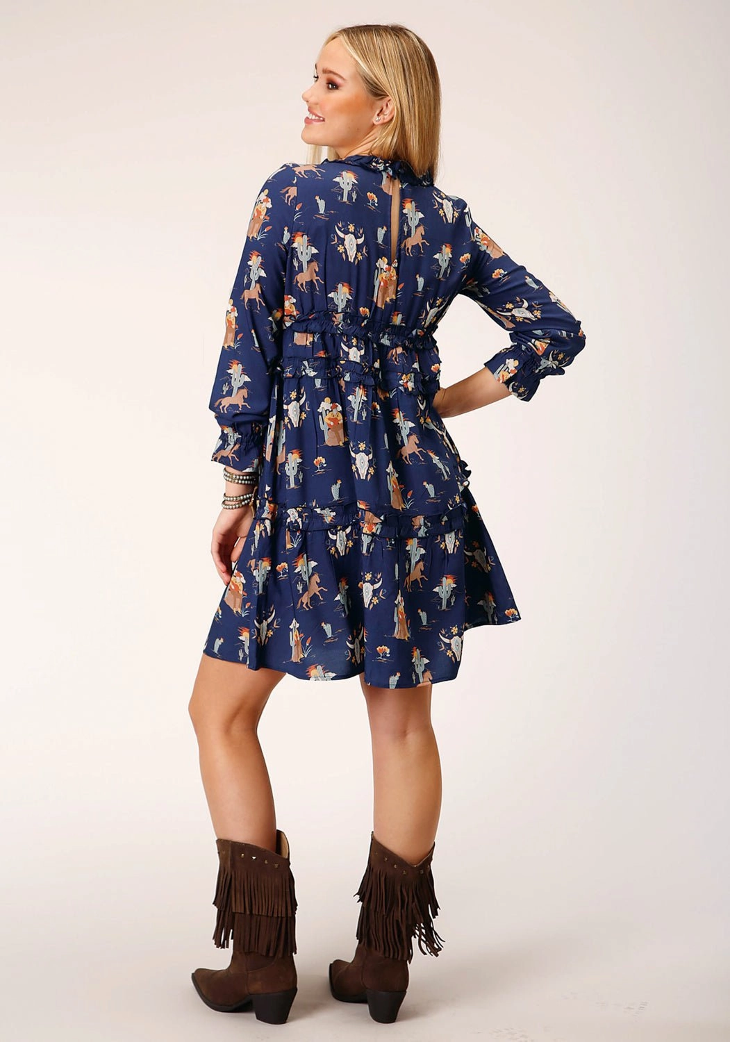 Urban appeal Roper Womens Cowboy Toile Blue 100% Rayon S/S Dress