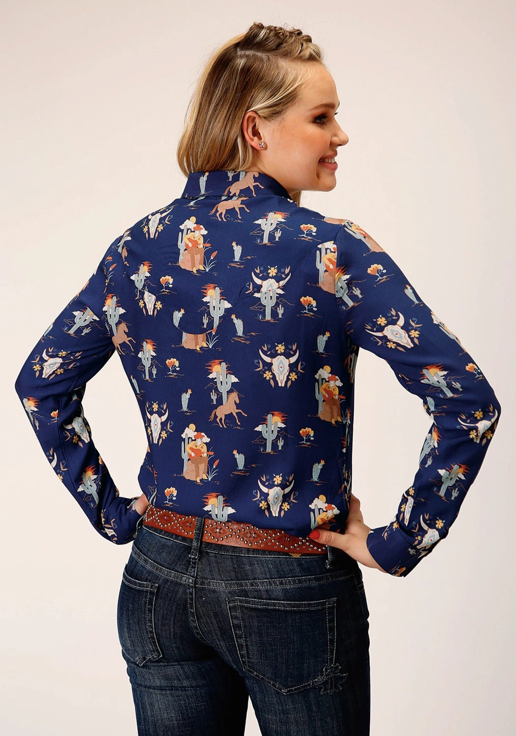 Classic Appeal Roper Womens Cowboy Toile Blue Rayon/Nylon L/S Shirt