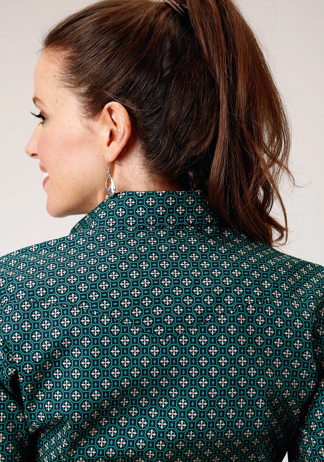 Roper Womens Cross Walk Foulard Blue 100% Cotton L/S Shirt Soft Stretch Collar