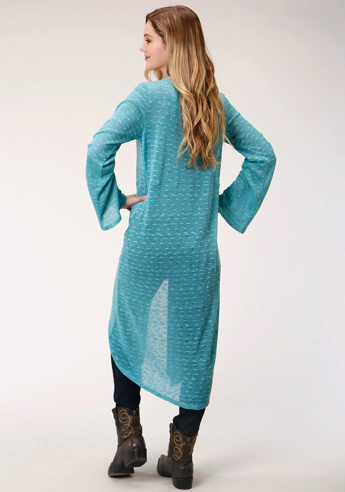 Warm and Soft Comfortable Wear Roper Womens Dark Teal Polyester Long Length Cardigan