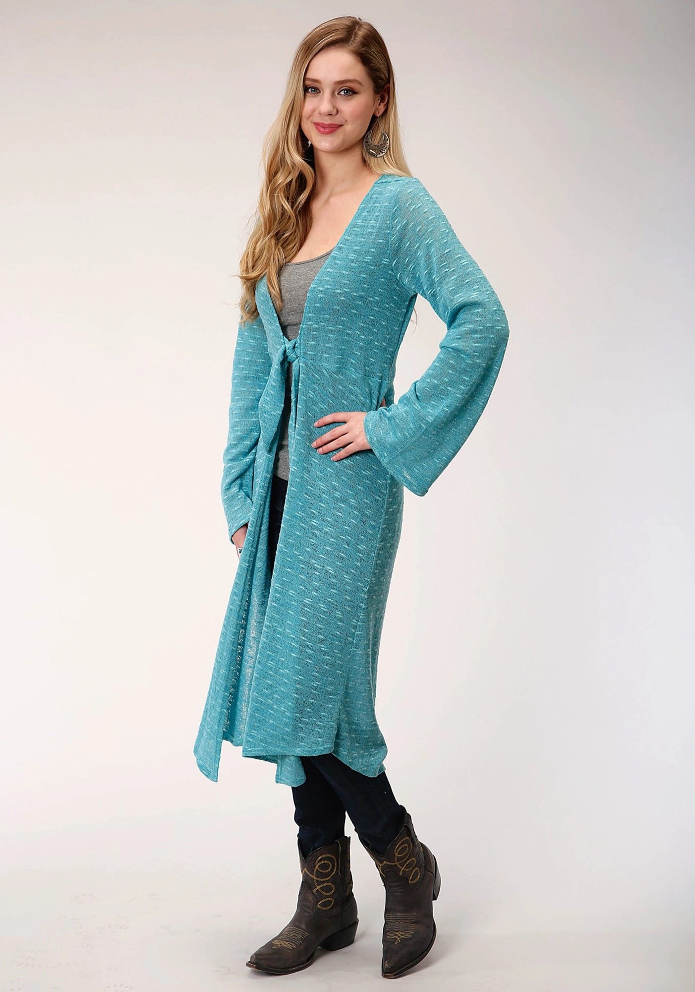 Seamless Technology Roper Womens Dark Teal Polyester Long Length Cardigan